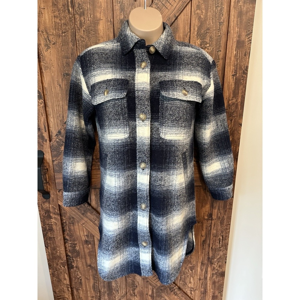 GAP Women's Small Plaid Long Wool Blend Jacket Shacket Cozy Boho Cottagecore